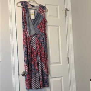Nina Leonard Pink and Blue Patchwork Maxi Wrap Dress